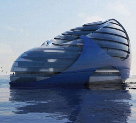 概念太空舱:这座海上摩天大厦可以停泊于强大的洋流中,并利用洋流的动力作为免费的能量来源。 概念太空舱:这座海上摩天大厦可以停泊于强大的洋流中,并利用洋流的动力作为免费的能量来源。