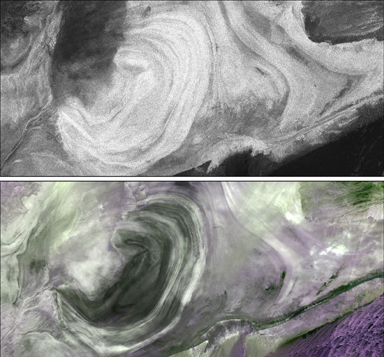 罗布泊雷达卫星影像与Landsat TM卫星影像对比 罗布泊雷达卫星影像与Landsat TM卫星影像对比
