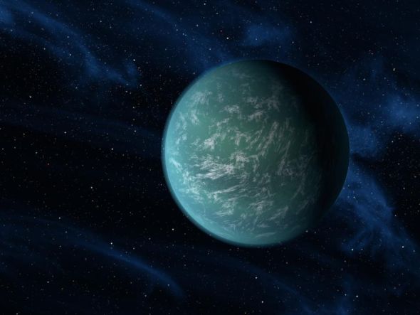 艺术示意图:开普勒-22b,这是一颗运行在一颗类太阳恒星周遭宜居带中的系外行星 艺术示意图:开普勒-22b,这是一颗运行在一颗类太阳恒星周遭宜居带中的系外行星
