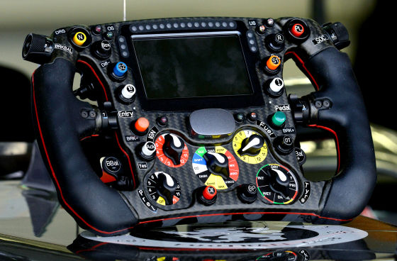 索伯车队Sauber C33方程式赛车的方向盘,一名车手所要完成的全部任务,他所能获得的全部信息全都取决于他的指尖 索伯车队Sauber C33方程式赛车的方向盘,一名车手所要完成的全部任务,他所能获得的全部信息全都取决于他的指尖