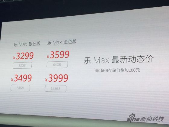 乐视公布乐Max手机价格