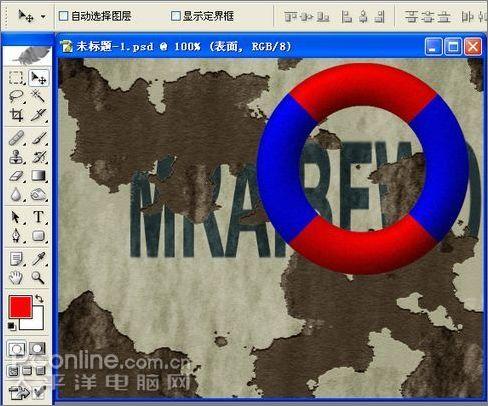 photoshop制作斑驳墙壁上的残旧救生圈(6)
