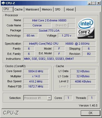 Core2Duo��Ƶ�¼�¼��X6800����5854MHz