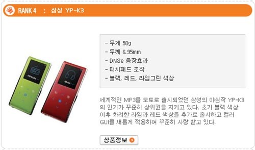 韩国MP3销量榜Mplayer居首Clix反弹