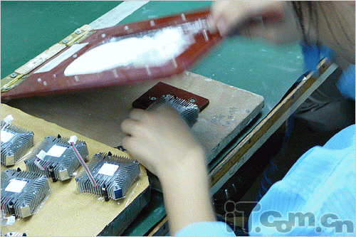 上面这位mm则是在将散热器涂上硅脂.