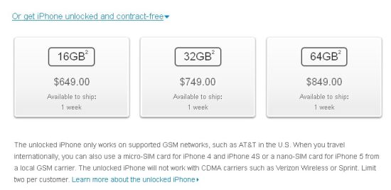 美国区官网已经开售iPhone 5裸机