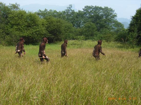 图文:真人扮演的猿人在草原上行走_科学探索