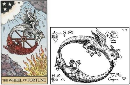 炼金术塔罗牌之命运之轮(图片来源于作者博客) 炼金术塔罗牌之命运之轮(图片来源于作者博客)