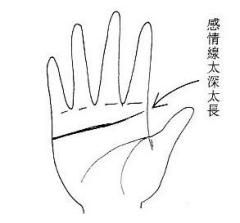 女人手相之感情线太深(图片来源于作者博客) 女人手相之感情线太深(图片来源于作者博客)
