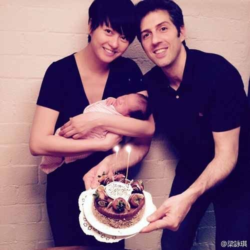 梁咏琪与女儿Sofia及老公Sergio一家三口过生日。图片来源:梁咏琪微博 梁咏琪与女儿Sofia及老公Sergio一家三口过生日。图片来源:梁咏琪微博