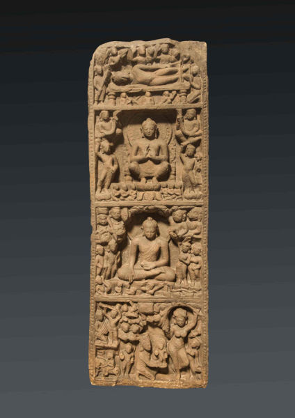 《佛传故事》笈多时期,约公元 5 世纪,北方邦鹿野苑,砂岩,92×32×11 厘米,加尔各答印度博物馆藏 《佛传故事》笈多时期,约公元 5 世纪,北方邦鹿野苑,砂岩,92×32×11 厘米,加尔各答印度博物馆藏
