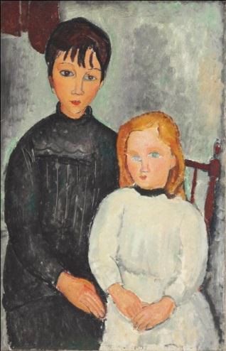 亚美迪欧·莫迪利安尼《两个女孩》 亚美迪欧·莫迪利安尼《两个女孩》