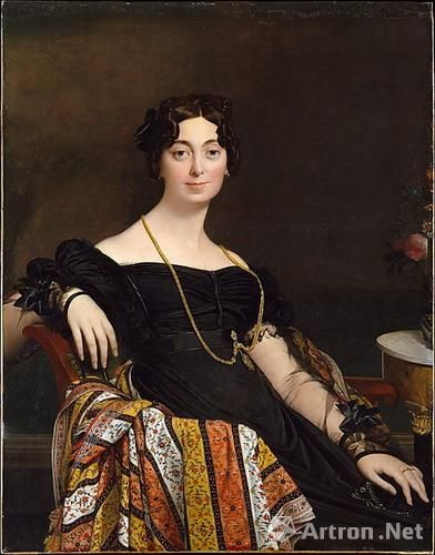 让-奥古斯特·多米尼克·安格尔(Jean Auguste Dominique Ingres),雅克-路易·勒布朗女士Jacques-Louis Leblanc(弗朗索瓦·庞塞尔Françoise Poncelle, 1788–1839),1823,画布油画,119.4 x 92.7厘米。凯瑟琳·罗瑞拉德·沃尔夫(Catharine Lorillard Wolfe)收藏馆,沃尔夫基金会, 1918. 归 大都会艺术博物馆所有。 让-奥古斯特·多米尼克·安格尔(Jean Auguste Dominique Ingres),雅克-路易·勒布朗女士Jacques-Louis Leblanc(弗朗索瓦·庞塞尔Françoise Poncelle, 1788–1839),1823,画布油画,119.4 x 92.7厘米。凯瑟琳·罗瑞拉德·沃尔夫(Catharine Lorillard Wolfe)收藏馆,沃尔夫基金会, 1918. 归 大都会艺术博物馆所有。为创作该肖像,安格尔画了不止24幅的素描,以研究各个姿势(安格尔博物馆,蒙托邦,Musée Ingres, Montauban)。同样的研究并未出现在勒布朗女士的丈夫的肖像中(19.77.1)。