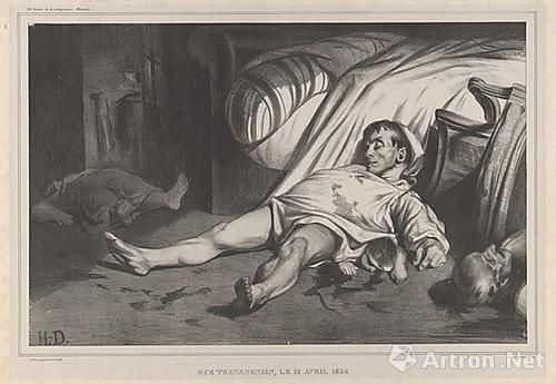 奥诺雷·杜米埃(Honoré Daumier),Rue Transnonain,4月15日,1834,印刷者:Delaunois(法国,主要活跃在巴黎),8月-9月,1834,石板画,36.4 x 55.1厘米。罗杰斯基金会,1920。归大都会艺术博物馆所有。 奥诺雷·杜米埃(Honoré Daumier),Rue Transnonain,4月15日,1834,印刷者:Delaunois(法国,主要活跃在巴黎),8月-9月,1834,石板画,36.4 x 55.1厘米。罗杰斯基金会,1920。归大都会艺术博物馆所有。