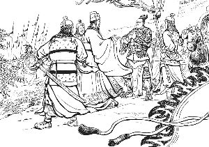 吕布用错兵器 《三国演义》连环画中,吕布惯用的方天画戟上一般都是单月牙,而图中则是双月牙。 吕布用错兵器 《三国演义》连环画中,吕布惯用的方天画戟上一般都是单月牙,而图中则是双月牙。