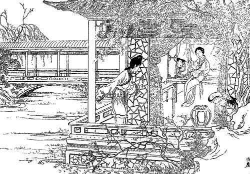 图4 沈泊尘绘制的《红楼图咏之绣鸳鸯梦兆绛芸轩》 图4 沈泊尘绘制的《红楼图咏之绣鸳鸯梦兆绛芸轩》