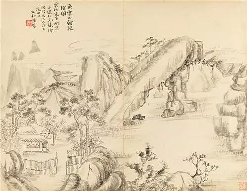 (三十一开之一) Lot1423 陈豪(1839-1910) 云林先生授经图 纸本册页 1869年作 (三十一开之一) Lot1423 陈豪(1839-1910) 云林先生授经图 纸本册页 1869年作