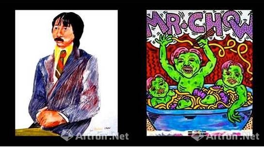 Mr Chow餐馆内悬挂有安迪·沃霍尔(Andy Warhol)制作的周英华肖像的内部;左下是大卫。霍克尼(David Hockney)向周英华致敬的作品;右下为凯斯·哈林作品。版权所有:Mr Chow。 Mr Chow餐馆内悬挂有安迪·沃霍尔(Andy Warhol)制作的周英华肖像的内部;左下是大卫。霍克尼(David Hockney)向周英华致敬的作品;右下为凯斯·哈林作品。版权所有:Mr Chow。