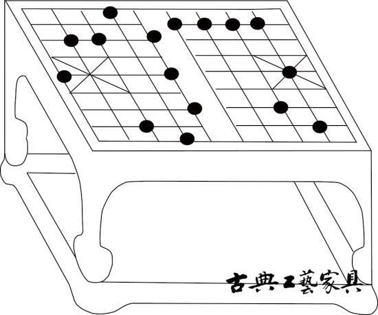 图6 南宋 萧照《中兴瑞应图》中的棋案线描图 图6 南宋 萧照《中兴瑞应图》中的棋案线描图
