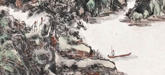 黄宾虹 《湖山泊舟》局部图 黄宾虹 《湖山泊舟》局部图