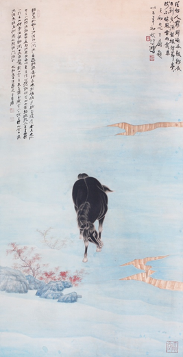 张大千 黑骏马图 纸本设色 立轴 尺寸:136×68cm 约8.3平尺 张大千 黑骏马图 纸本设色 立轴 尺寸:136×68cm 约8.3平尺