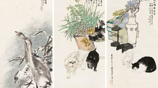 任伯年 花鸟三屏 成交价:1265万元 任伯年 花鸟三屏 成交价:1265万元