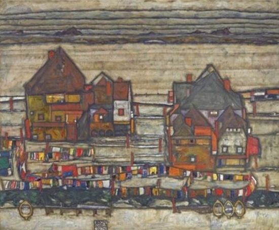 Egon Schiele, Houses with Laundry (1914) Egon Schiele, Houses with Laundry (1914)