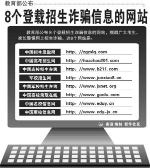 教育部公布8个招生诈骗网站