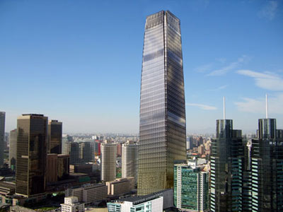 北京第一高楼--国贸三期主塔楼今天封顶(图)