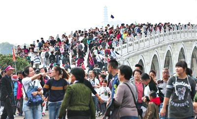 颐和园,十七孔桥上游人如织。