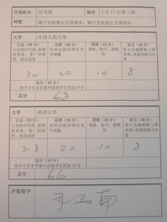 组图:7月17日网络辩论赛评委评分表