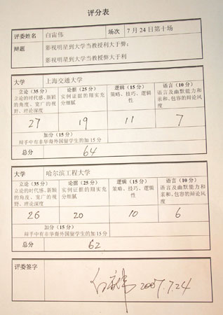 组图:第十场网络辩论赛评委评分表