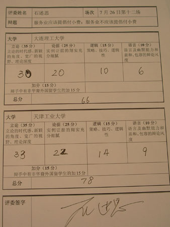 辩论赛评委评分表