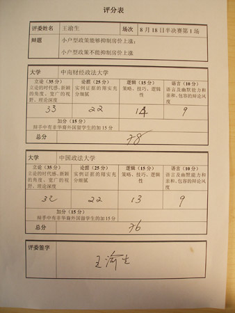 图文:18日比赛评分表