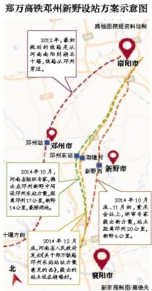 郑万高铁邓州新野设站方案示意图。