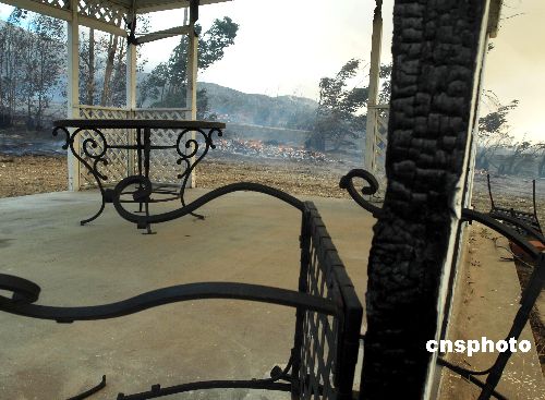 图:美国南加州大火灾区一片残败景象