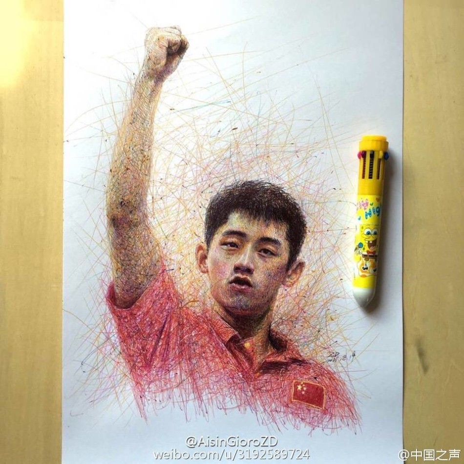 组图:学霸神技能画张继科 网友称圆珠笔有魔法