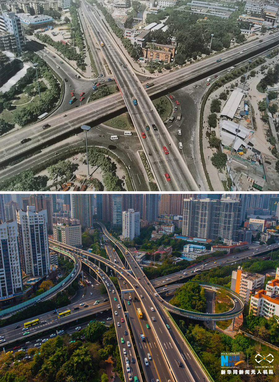 对比航拍老照片 记录广州城市交通变迁
