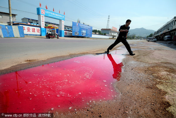 山东一处村庄一夜变红路面血流成河
