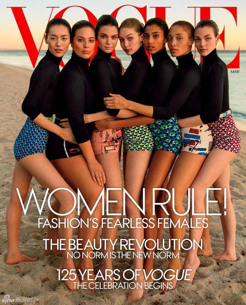 海滩盛宴秀美腿 刘雯携gigi登美版vogue封面图片