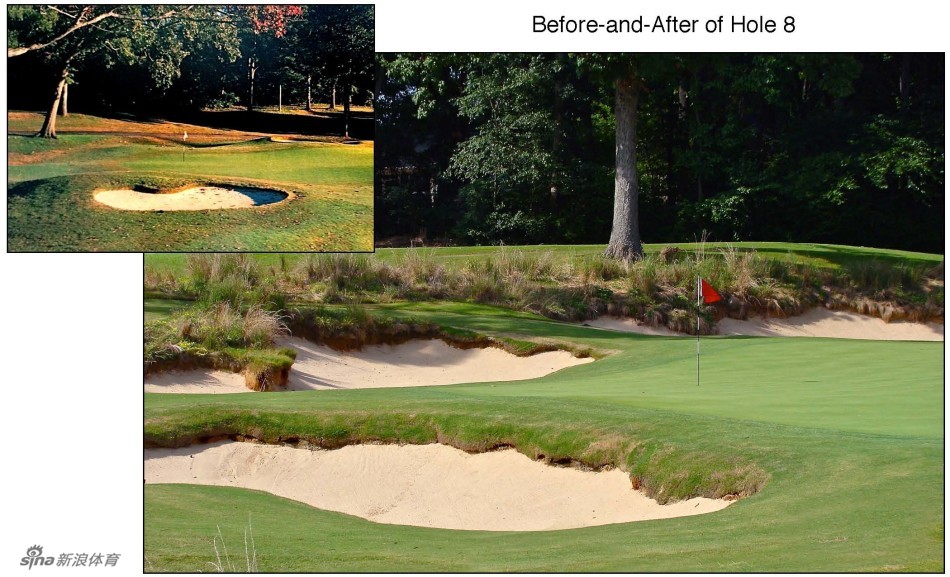 八号洞后方新增的双沙坑，如同镶嵌在果岭旁的两颗白色珍珠，在绿茵的衬托下既美丽又暗藏杀机。