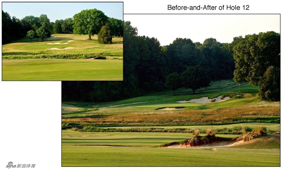 十二号洞新增的沙坑巧妙地嵌入起伏的地形中，如同大地张开的洁白臂弯，等待着挑战者的到来。