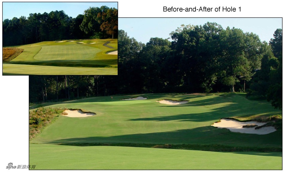 焕然一新的第四号洞，下沉的果岭像被精心打磨的翡翠托盘，与新增的沙坑共同构成一道智慧的考题。