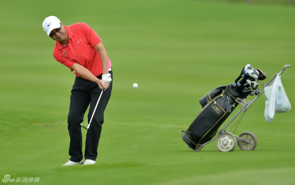 几位球手在优美的球场环境中边走边愉快交流，尽显君子之交的融洽氛围。