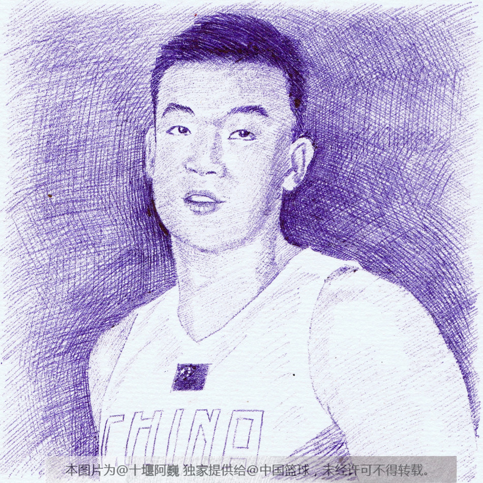 速写画助威中国男篮 亚锦赛易建联领衔