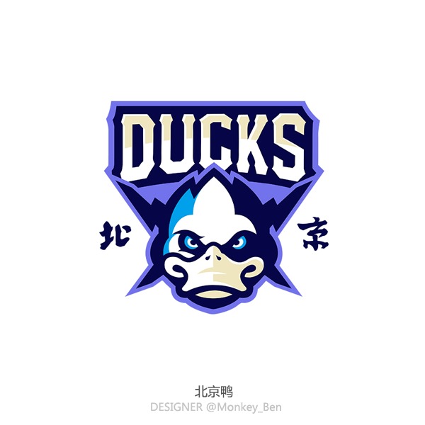 北京鸭队标以灵动的霹雳鸭形象展现，俏皮中带着不服输的倔强，完美诠释了京城篮球独有的幽默感与生命力。