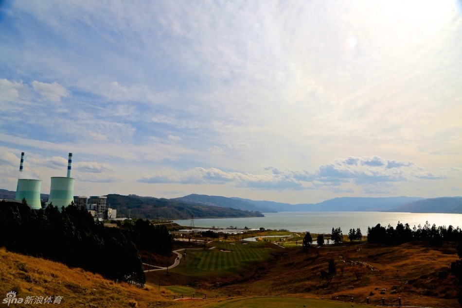 选手在果岭边细致观察推杆线路，专注的神情与静谧的球场环境形成鲜明对比