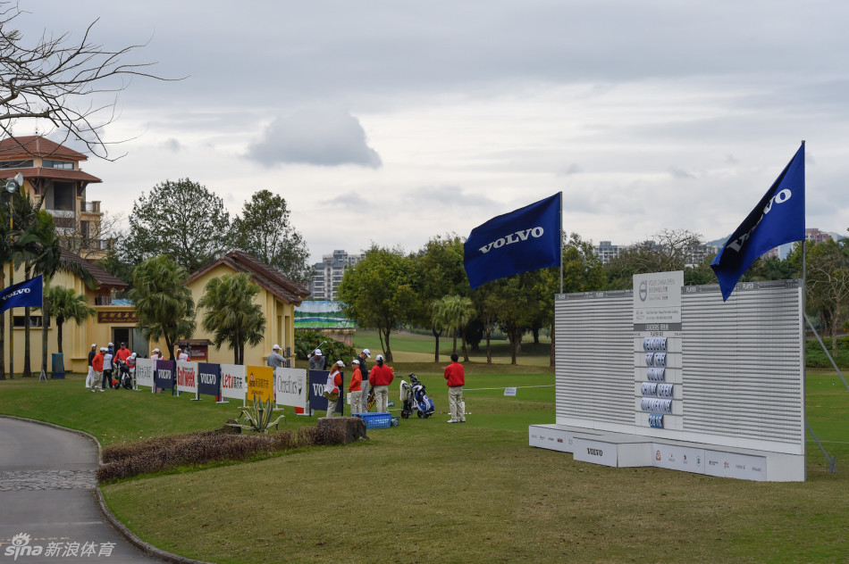 球员在棕榈树环绕的球道上练习切杆，技术动作标准而优雅