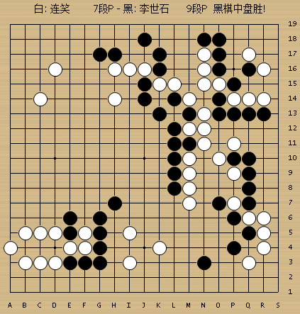 赛第12局比赛在上海大酒店举行,连笑对阵李世石,以上为本局动图棋谱