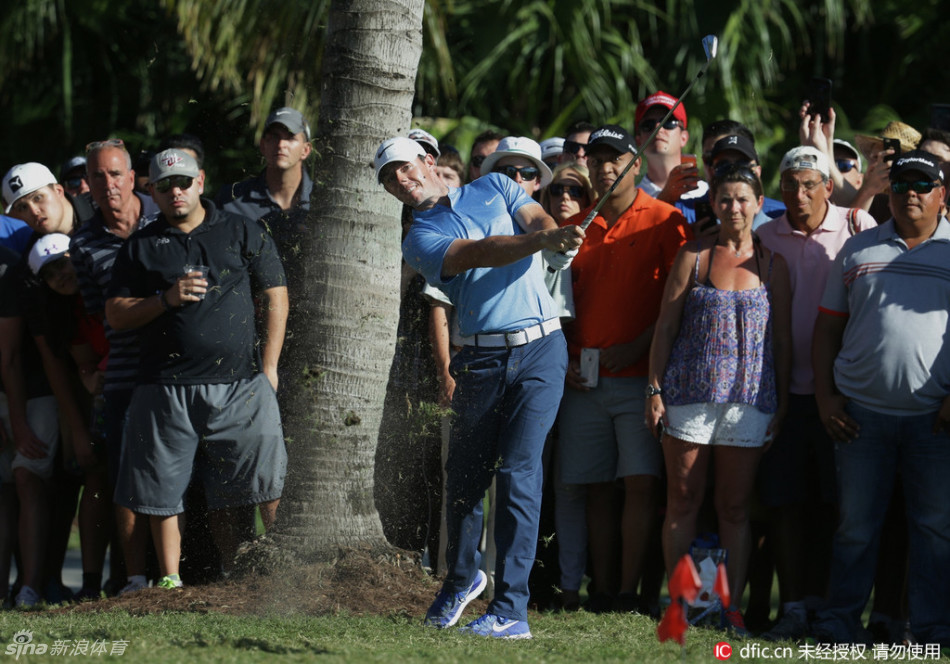 大批观众聚集在果岭周围，聚精会神地观看罗里·麦克罗伊推杆，形成了一道壮观的人墙